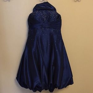 Dark blue beaded evening dress